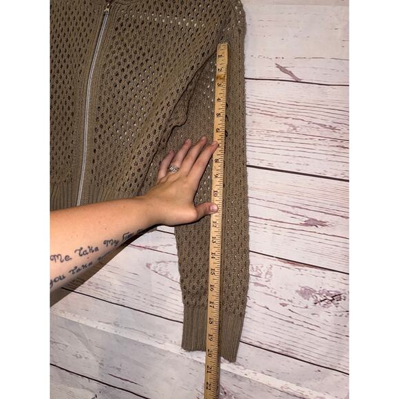 Faded Rose Essential Woman Tan Knitted Cropped Hooded Zip Up SzM - Picture 9 of 9